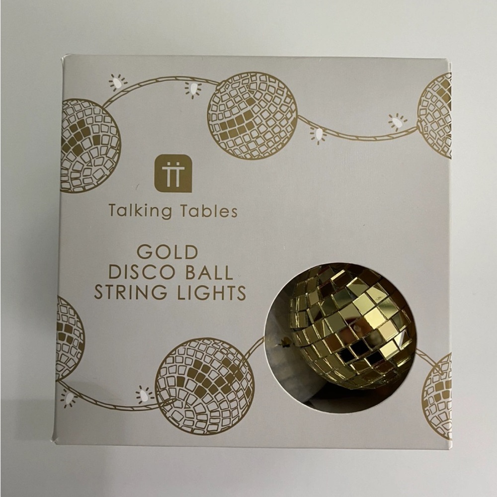 Talking Tables Gold Disco Ball String Lights Holiday New Years